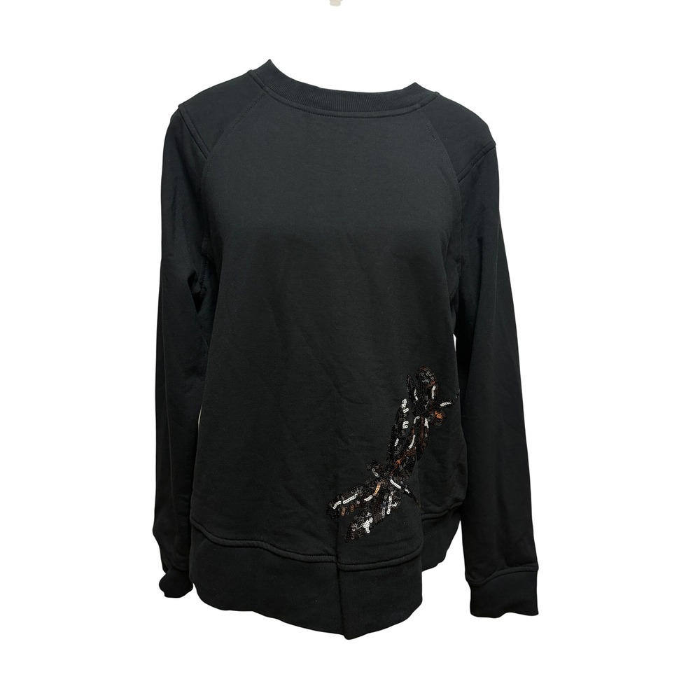 A New Day Black Sequin Dragonfly Raglan Sweatshirt Pullover Women Large